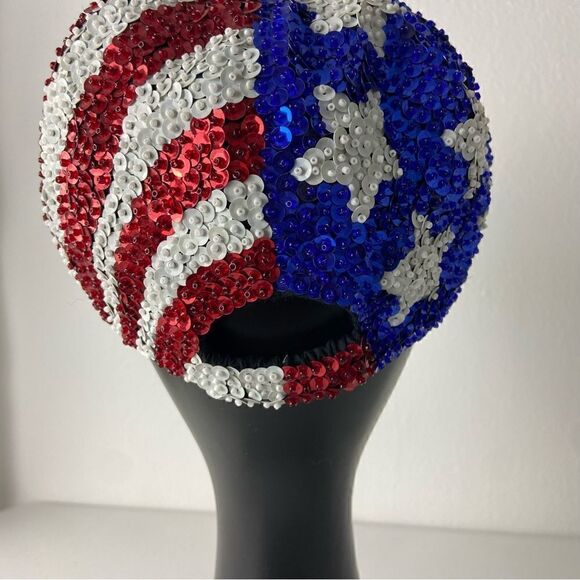 American Flag All Over Sequined Ball Cap Eagle Stripes Stars Patriotic USA OS - Picture 9 of 14